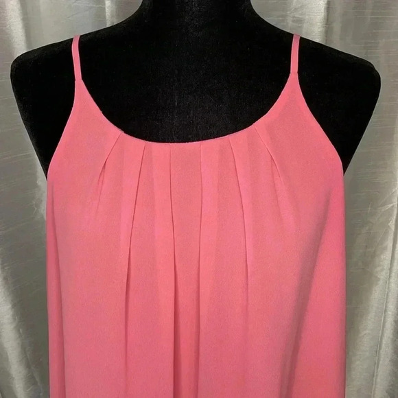 DNA Couture Women’s Large Pink Lined Spaghetti Strap Pleated Semi Sheer Blouse - Picture 5 of 8